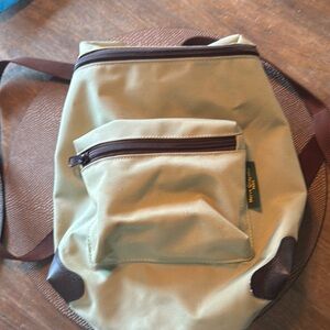 Tan and Brown Outdoor Backpack with Leather Accents